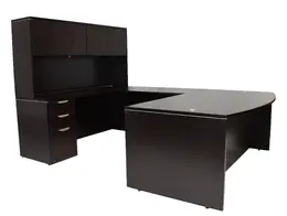 Bow Front U Shaped Desk with Hutch and Drawers - PL Laminate