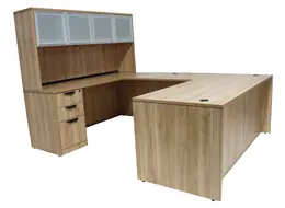 U Shaped Desk with Hutch and Drawers - PL Laminate