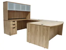 Bow Front U Shaped Desk with Hutch and Drawers - PL Laminate