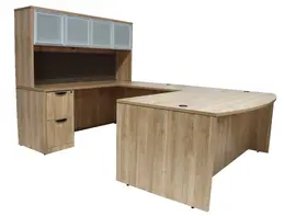 Bow Front U Shaped Desk with Hutch and Drawers - PL Laminate