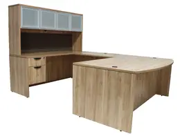 Bow Front U Shaped Desk with Hutch and Drawers - PL Laminate