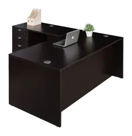 L Shaped Desk with Drawers - Commerce Laminate