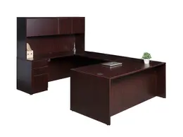 U Shaped Desk with Hutch and Drawers - Commerce Laminate