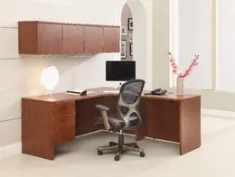 L Shaped Desk with Overhead Storage - Napa