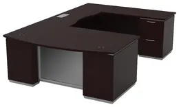 Bow Front U Shape Desk with Drawers and Power - Tuxedo