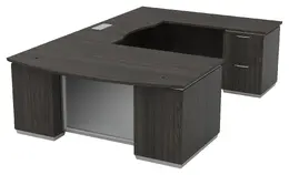 Bow Front U Shape Desk with Drawers and Power - Tuxedo