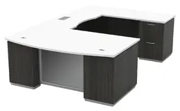 Bow Front U Shape Desk with Drawers and Power - Tuxedo