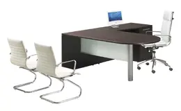 L Shaped Peninsula Desk with Glass Modesty Panel - Potenza