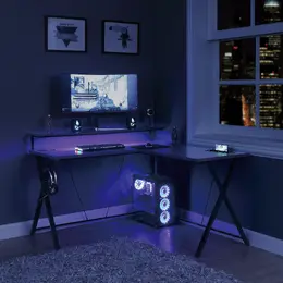 L Shaped Gaming Desk with LED Lights - DesignLab