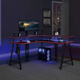 L Shaped Gaming Desk with LED Lights - DesignLab