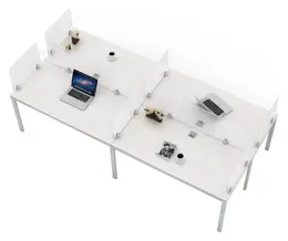 4 Person Workstation with Privacy Panels - Simple System