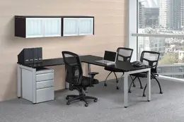 Contemporary L Shaped Desk with Overhead Storage - Elements