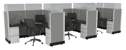 3 Person Cubicle with Glass Dividers - Systems