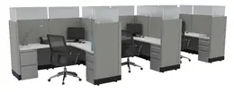 3 Person Cubicle with Glass Dividers - Systems