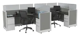 2 Person Cubicle with Glass Dividers - Systems