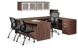 U Shaped Computer Desk with Wall Mount Storage - PL Laminate