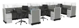 3 Person Cubicle with Glass Dividers - Systems