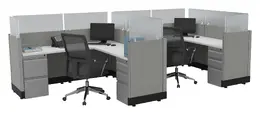 2 Person Cubicle with Glass Dividers - Systems