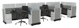 3 Person Cubicle with Glass Dividers - Systems