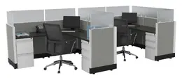 2 Person Cubicle with Glass Dividers - Systems