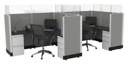 2 Person Cubicle with Glass Dividers - Systems