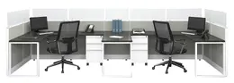 2 Person Cubicle with Glass Dividers - Systems