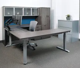 U Shaped Height Adjustable Desk with Storage - Ascend II