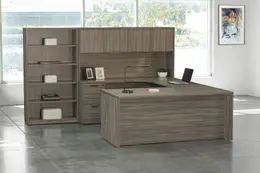 U Shaped Desk with Bookcase - Napa