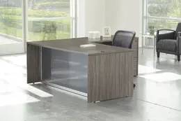 L Shaped Desk with Glass Modesty Panel - Napa