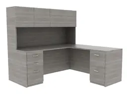 L-Shaped Desk with Hutch - Amber