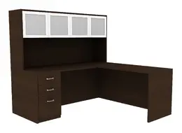 L-Shaped Office Desk with Hutch - Amber