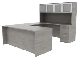 U Shaped Desk with Hutch - Amber