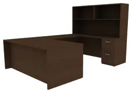 U Shaped Desk with Hutch - Amber