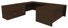 U Shaped Desk with File Cabinet - Amber