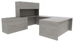 U Shaped Desk with Storage - Amber