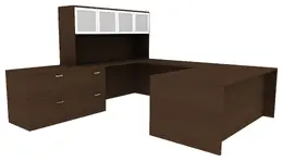 U Shaped Desk with Hutch - Amber