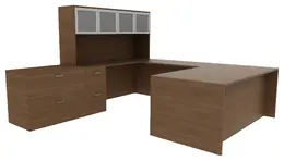 U Shaped Peninsula Desk with Storage - Amber