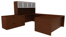 U Shaped Desk with Storage - Amber