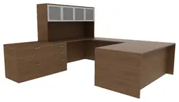 U Shaped Desk with Storage - Amber