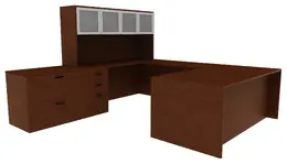 U Shaped Desk with Hutch - Amber