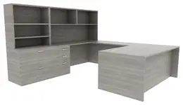 U Shaped Desk with Storage - Amber