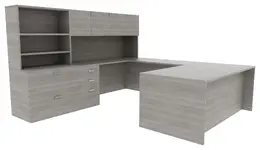 U Shaped Desk with Hutch - Amber