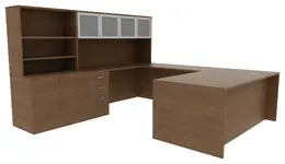 U Shaped Desk with Storage - Amber