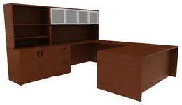 U Shaped Desk with Storage - Amber