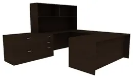 U Shaped Desk with Hutch - Amber