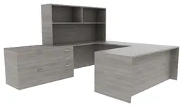 U Shaped Desk with Storage - Amber