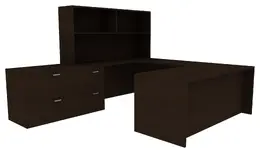 U Shaped Desk with Filing Cabinet - Amber