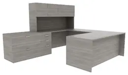 U Shaped Desk with Hutch - Amber