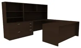 U-Shaped Desk with Shelves - Amber