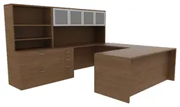 U Shaped Desk with Storage - Amber